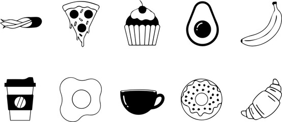 Delicious food icons collection, perfect for restaurant menus, food blogs, and culinary designs. Fresh, simple, and appealing for any creative project.