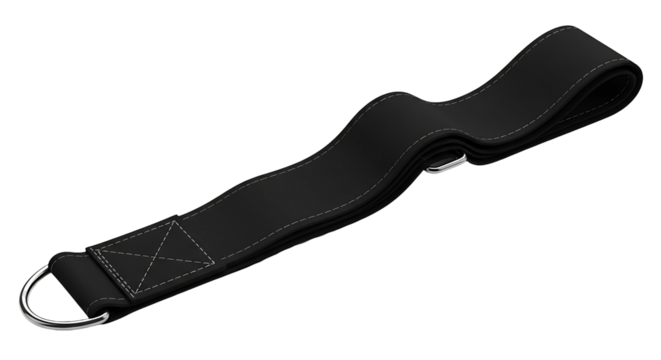 Black Fabric Tow Strap with Metal Ring for Vehicle Recovery.