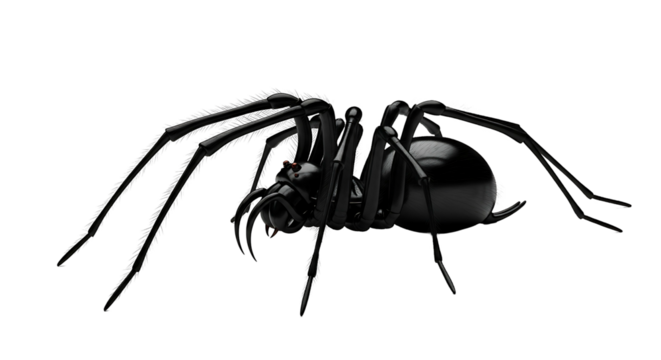 Black widow spider isolated on white background studio shot.