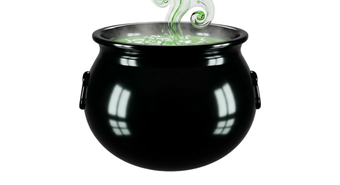Bubbling Green Potion in a Black Cauldron.