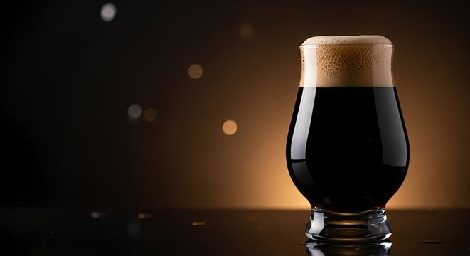 A rich, dark stout beer presented in a clear glass, showcasing its foamy head, perfect for celebrating international stout day - Powered by Adobe