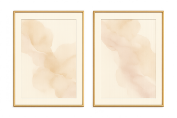 Diptych framed abstract watercolor painting on transparent background