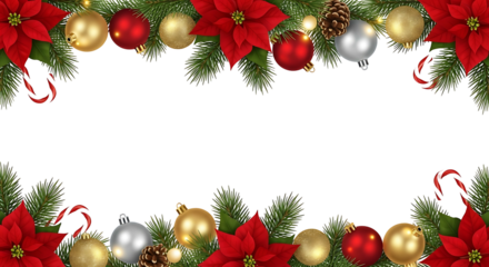 Christmas Holiday Garland with Poinsettias and Ornaments.