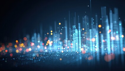 Abstract cityscape glowing with data, futuristic vision, bokeh lights, digital world