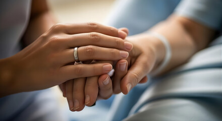 Young hand holding and comforting the hand of an elderly
