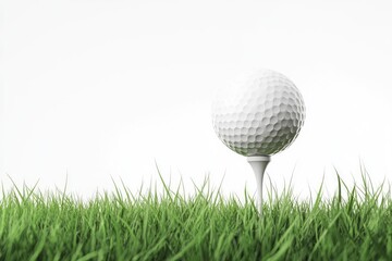 Fototapeta premium Golf ball atop a tee, grassy foreground