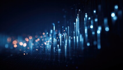 Abstract digital data visualization with glowing blue and orange lights