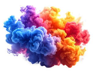 Fototapeta premium A vibrant AI-generated smoke bomb releasing thick c hues swirling dynamically in the air, soft edges and realistic blending, isolated on a clean white background for photo overlay