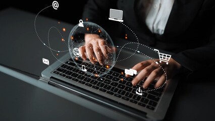 Visualization of global digital communication and online across multiple platforms, including global network, digital network, communication network, and online network. Marrow