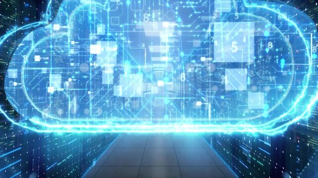 Modern big data computer room data visualization cloud data internet 5g network security - Powered by Adobe