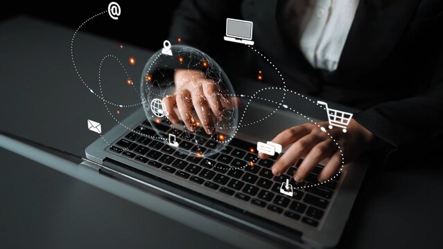 Visualization of global digital communication and online across multiple platforms, including global network, digital network, communication network, and online network. Marrow