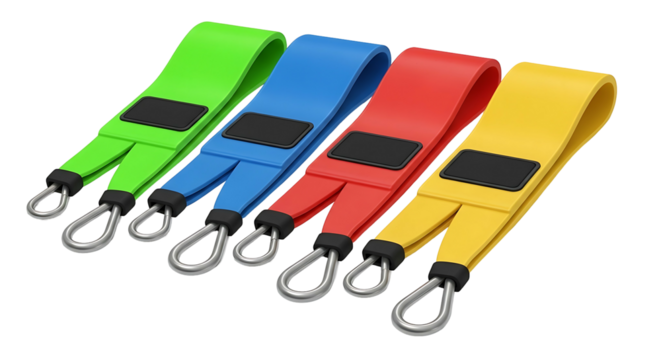 Colorful Straps with Clips Green Blue Red and Yellow.