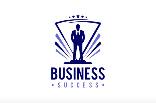 Businessman Logo Design, Success logo, Winner Award Logo, achievement logo, business progress with growth medal, respect the boss icon, manager sir Vector Icon Symbol Silhouette Illustration brand