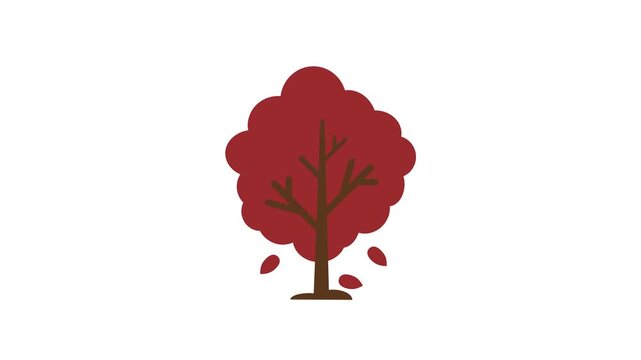 Minimalist Fall Tree with Brown Trunk and Deep Red Foliage for Seasonal Nature Illustration Design