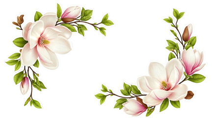 Elegant Magnolia Flower Corner Borders with Delicate Pink and White Blooms.