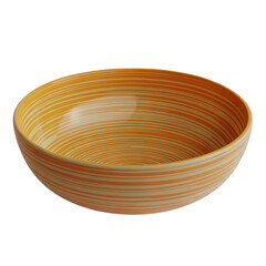 Ceramic serving bowl featuring a vibrant orange and yellow concentric circular stripe pattern isolated on transparent background