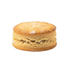 Golden baked biscuit with flaky layers isolated on a transparent background