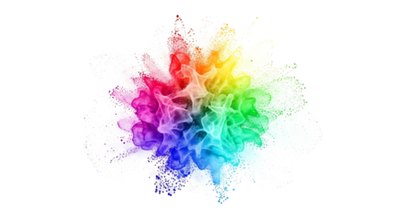 Explosion of vibrant rainbow colored powder on a white background 5.