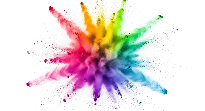 Explosion of vibrant rainbow colored powder on a white background 4.