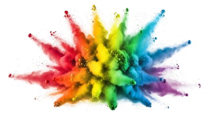 Explosion of Vibrant Rainbow Colors on White Background.