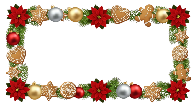 Festive Christmas Frame with Ornaments and Decorations.