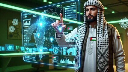 Man in arab garment merging with technology, perfect for modern business concepts, global connections. Suitable for diverse marketing campaigns. - Powered by Adobe
