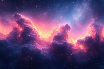 Obraz premium Cosmic Inferno: A mesmerizing display of celestial artistry unveils an ethereal galaxy, the vibrant hues of nebula painting an otherworldly panorama across the boundless canvas of space.