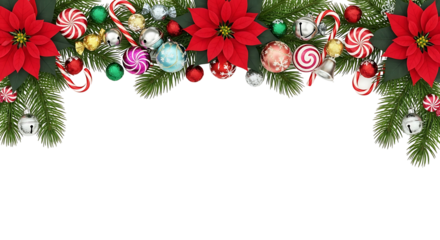 Festive Christmas Garland with Red Poinsettias and Ornaments 1.