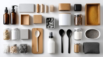 Minimalist skincare and spa product mockup in white and wood tones