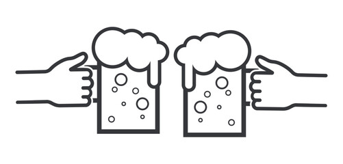 Isolated pictogram icon of two hands clinking beer glasses, symbolizing party, celebration, friendship, bar, café, and social enjoyment.