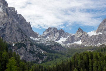 Landscape of Lienz Dolomites in Austria. Panorama of massive Alpine mountains. East Tyrol