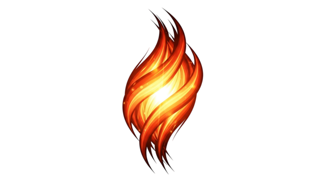 Fiery flame illustration burning bright isolated on white background.
