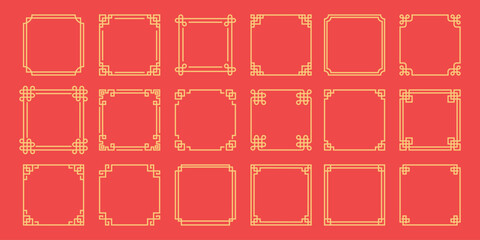 set of red Asian framesand borders, traditional chinese frame