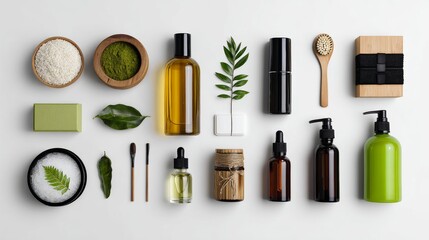 Fototapeta premium Natural skincare product flat lay on white