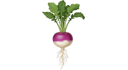 Fresh Turnip with Green Leaves Isolated on White.