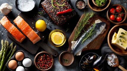 Healthy Meal Ingredients with Salmon and Vegetables