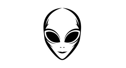Simple black and white alien head illustration with large eyes and smooth lines, representing extraterrestrial mystery and minimalist sci-fi design.