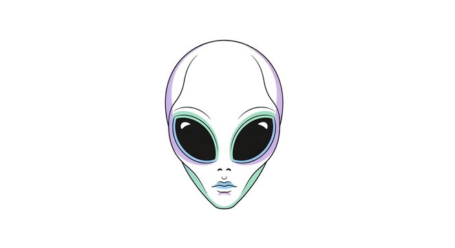 Minimalist alien head illustration with large black eyes and subtle pastel shading, symbolizing extraterrestrial mystery, intelligence, and futuristic design.