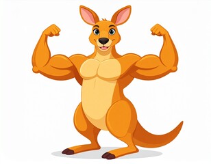 Cartoon muscular kangaroo isolated on white background. Kangaroo bodybuilder shows 