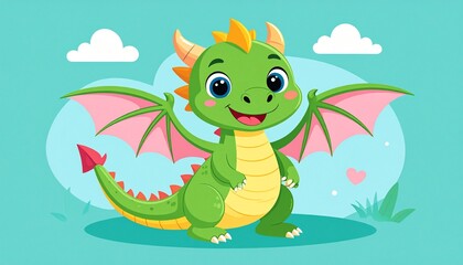 Obraz premium Cute cartoon baby dragon flaying vector artwork illustration