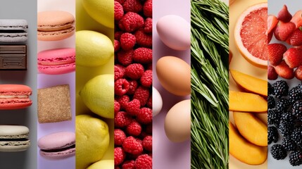 Colorful Vertical Panels of Fruits, Berries, and Sweets