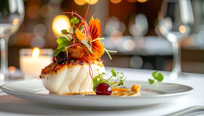 高品質な料理の美しい盛り付けと食卓シーン