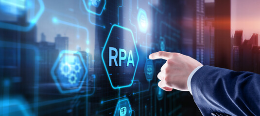 RPA Robotic Process Automation system. Artificial intelligence concept