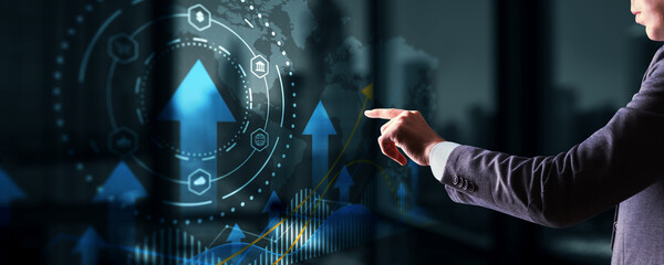 Growth arrow up and progress success business skill increase improvement graph on market profit...