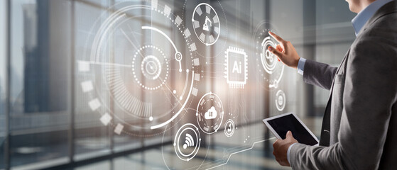 Artificial Intelligence control futuristic data screen. Business Technology