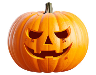  3D Orange Pumpkin with Sad Face and Tears, Halloween Character, Isolated on Transparent Background