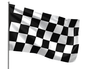  3D Racing Flag with Tilted Perspective, Bold Abstract Black-and-White Squares, Isolated on Transparent Background