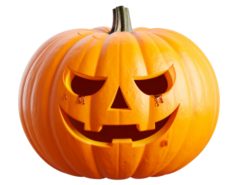  3D Orange Pumpkin with Sad Face and Tears, Halloween Character, Isolated on Transparent Background