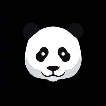 Simple, minimalist illustration of a panda's head on a black background. White face with black eyes, ears, and nose