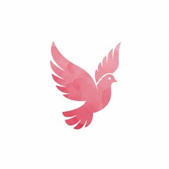 Obraz premium A watercolor-style dove takes flight, wings outstretched, depicted in shades of pink against a clean white background